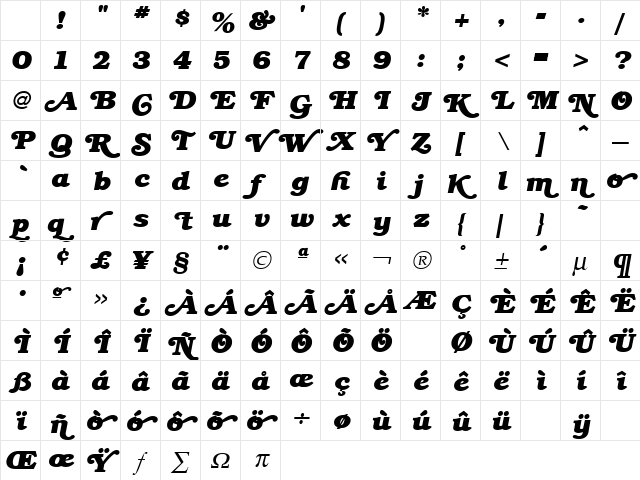 Bookman Bold Swash Bold Italic Character Map Bookman Bold Swash Bold Italic Character Map