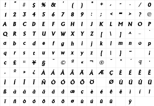 AdelonLH Bold Italic Character Map