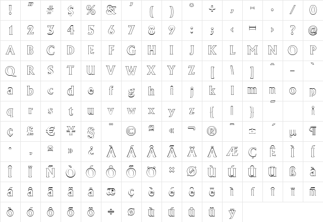 AdelonOutline Bold Character Map