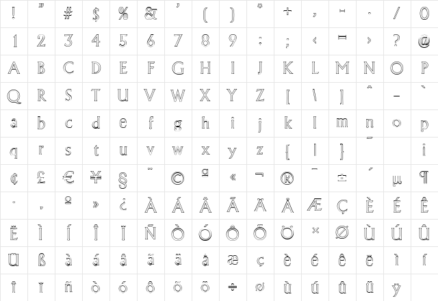 AdelonOutline-Light Regular Character Map