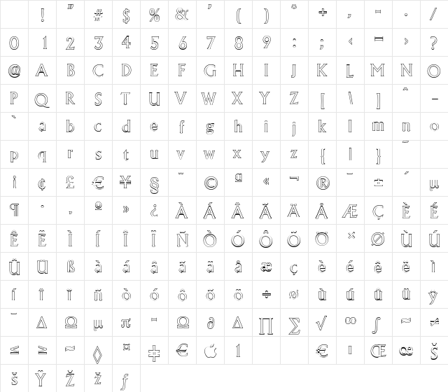 AdelonOutline Regular Character Map