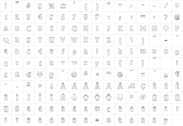 AdelonOutline-Xbold Regular Character Map