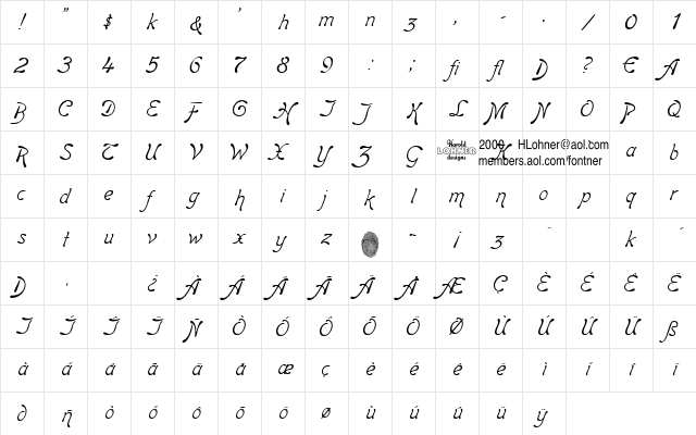 BoomerangItalic Regular Character Map