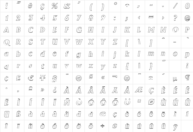 AdelonOutline-Xbold Italic Character Map