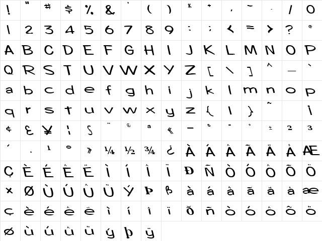 BoosterRocketLight83 Regular Character Map