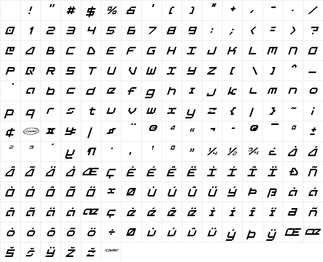 5th Agent Italic Italic Character Map