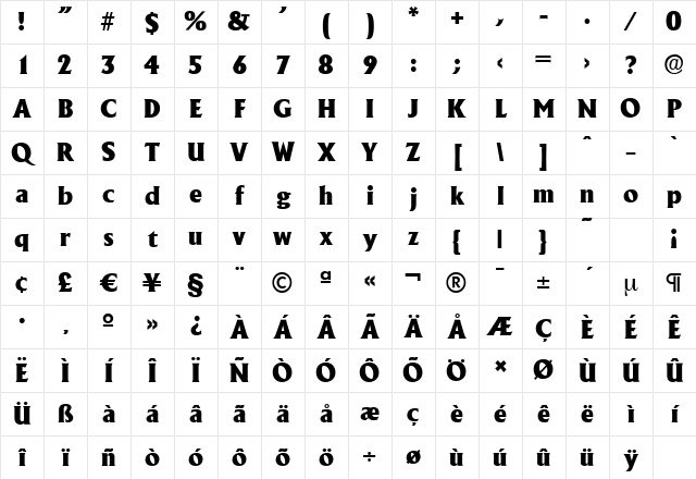 AdelonSerial-Heavy Regular Character Map
