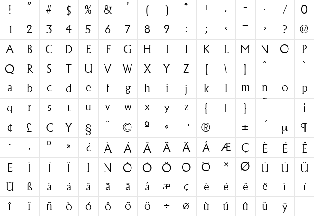 AdelonSerial-Light Regular Character Map AdelonSerial-Light Regular Character Map
