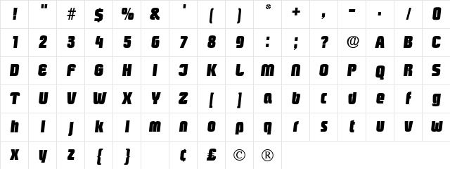 Boozle Display SSi Italic Character Map