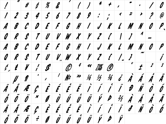 Komika Title - Tilt Regular Character Map