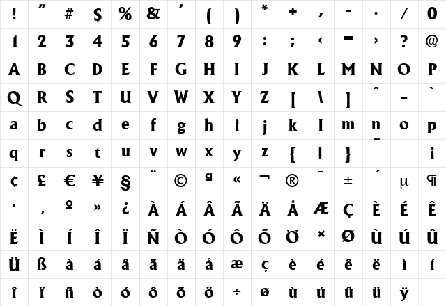 AdelonSerial-Xbold Regular Character Map