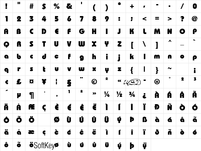 Bordeaux Black Regular Character Map