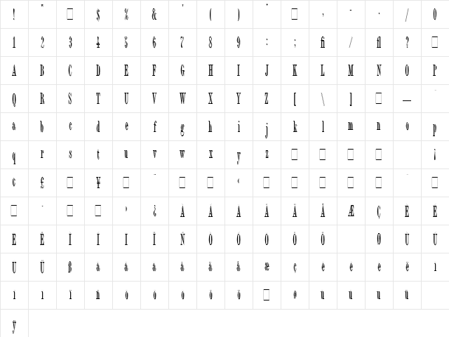 Bordeaux Display LET Plain Character Map