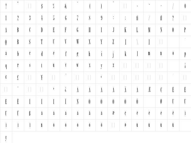 Bordeaux Roman LET Plain Character Map