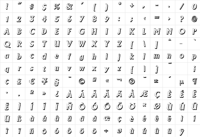 AdelonShadow BoldItalic Character Map
