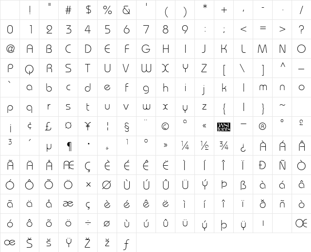 BordeauxLight Regular Character Map BordeauxLight Regular Character Map