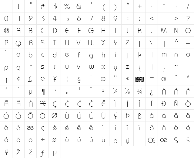 BordeauxLight Regular Character Map BordeauxLight Regular Character Map