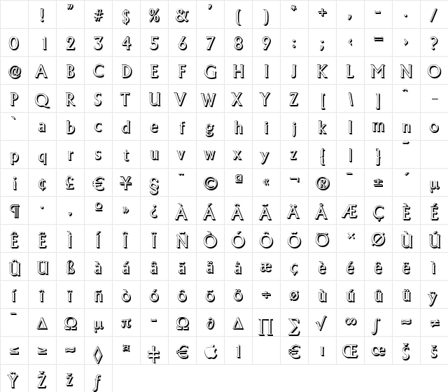 AdelonShadow Regular Character Map AdelonShadow Regular Character Map
