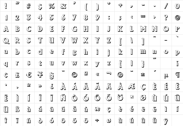 AdelonShadow-Xbold Regular Character Map