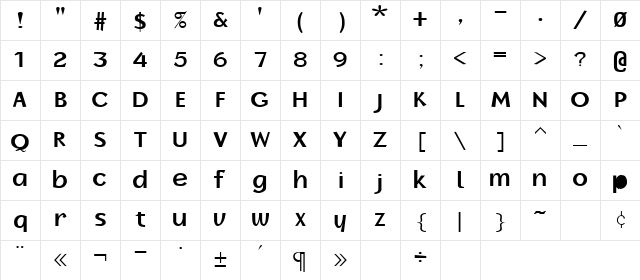 Borzoi Bold Character Map