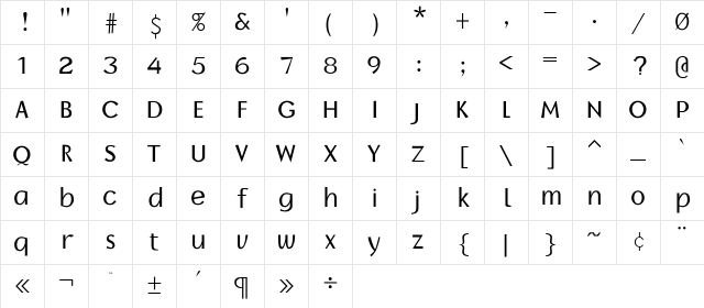Borzoi Regular Character Map