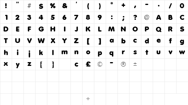 AderaSSK Regular Character Map