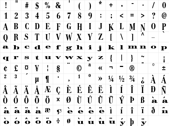 Boston Regular Character Map