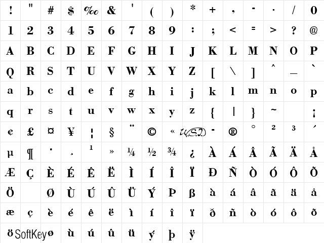 Boston Bold Character Map