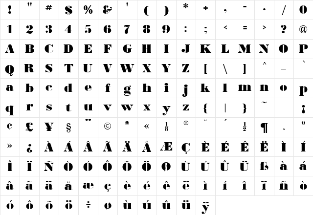 BostonianUltra Regular Character Map