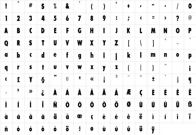Bougan BlackCondensed SSi Extra Bold Condensed Character Map Bougan BlackCondensed SSi Extra Bold Condensed Character Map