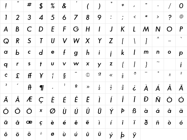 Bougan SSi Semi Bold Italic Character Map Bougan SSi Semi Bold Italic Character Map