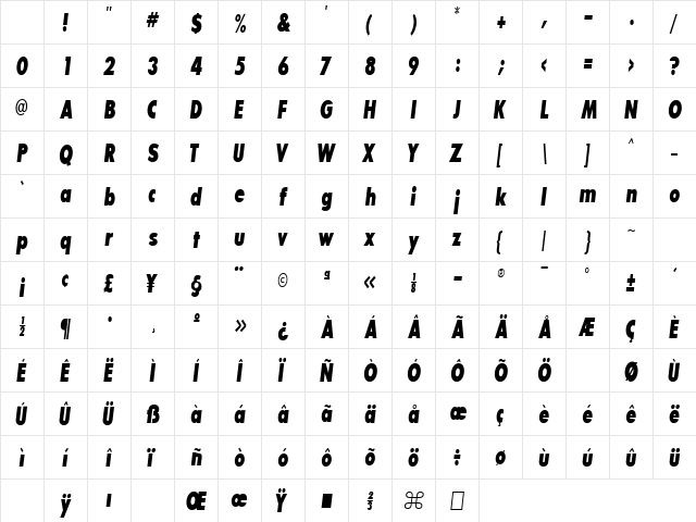 BouganBlackCondSSK Bold Italic Character Map BouganBlackCondSSK Bold Italic Character Map