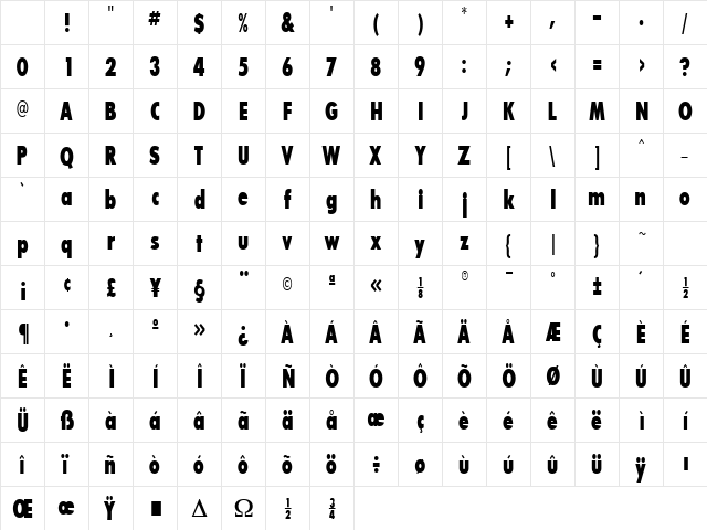 BouganBlackCondSSK Bold Character Map BouganBlackCondSSK Bold Character Map