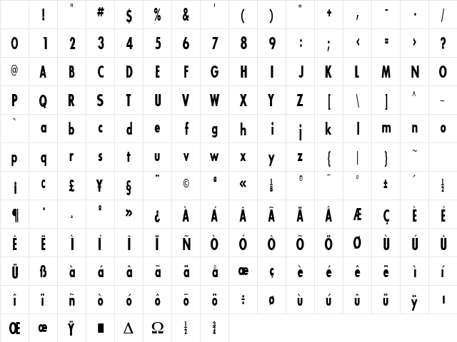 BouganBlackCondSSK Regular Character Map BouganBlackCondSSK Regular Character Map