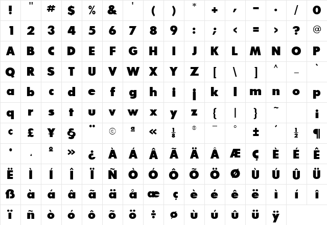 BouganBlackSSK Bold Character Map