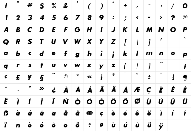 BouganBlackSSK Italic Character Map BouganBlackSSK Italic Character Map