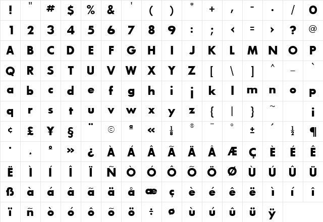 BouganBlackSSK Regular Character Map