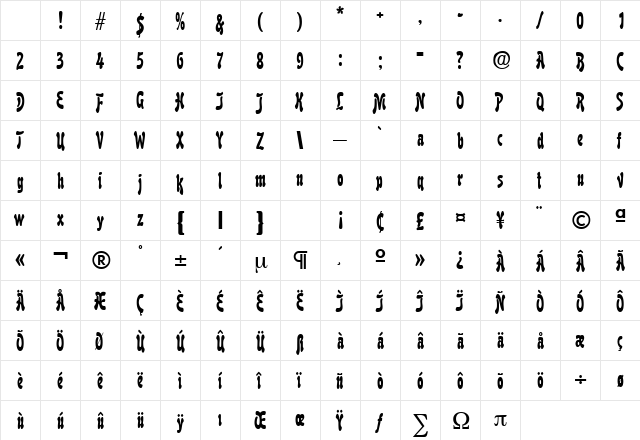 Boutique Regular Character Map Boutique Regular Character Map