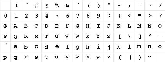 Bouvian-Bold-a Regular Character Map