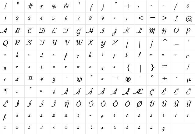 Bow Bold Character Map