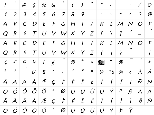 Liddie Italic Character Map