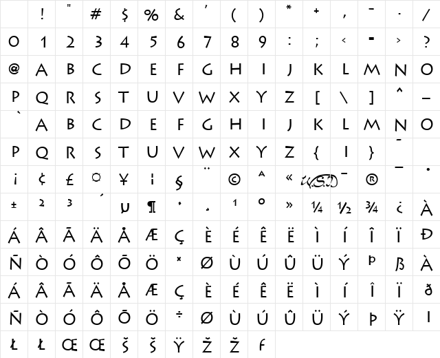 Liddie Regular Character Map Liddie Regular Character Map