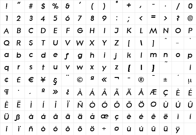 BradBecker-Heavy Italic Character Map