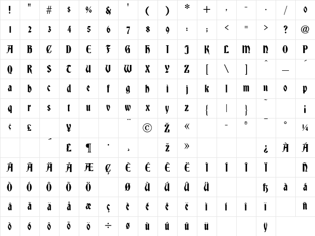 Bradley Regular Character Map