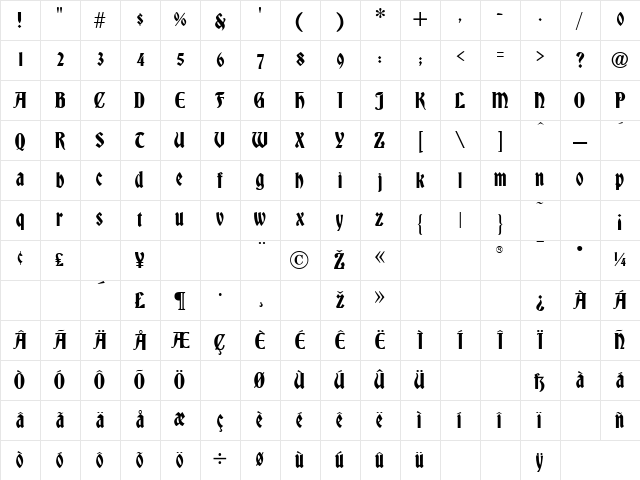 Bradley Regular Character Map