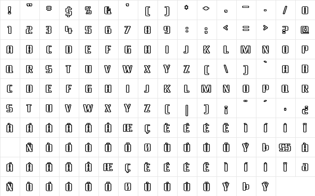 Braeside Outline Regular Character Map