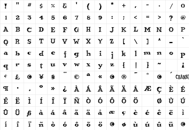 Brainhead Medium Character Map