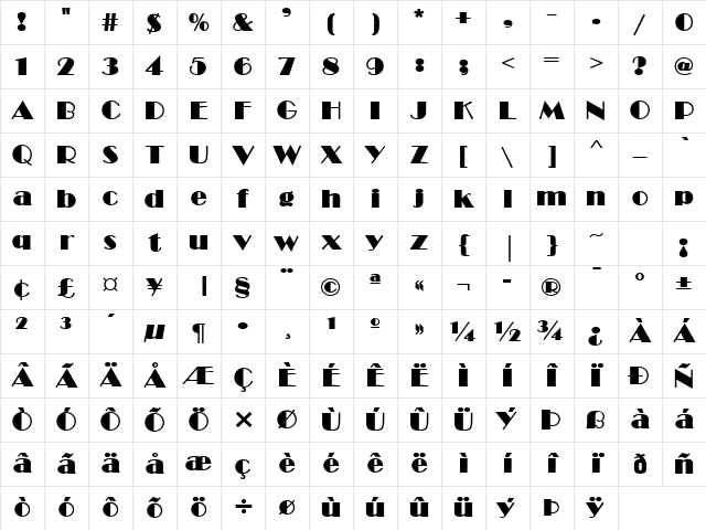 Brando Bold Character Map