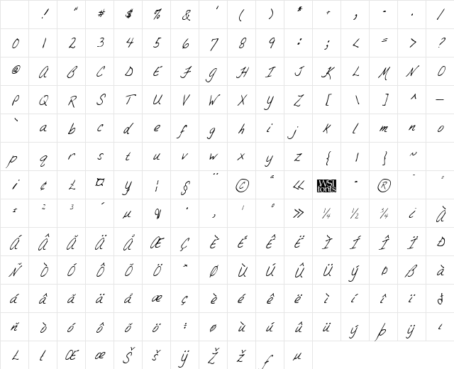 BrandysHand Italic Character Map BrandysHand Italic Character Map
