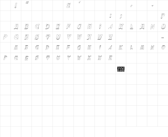 BrashCapsOutline Italic Character Map BrashCapsOutline Italic Character Map